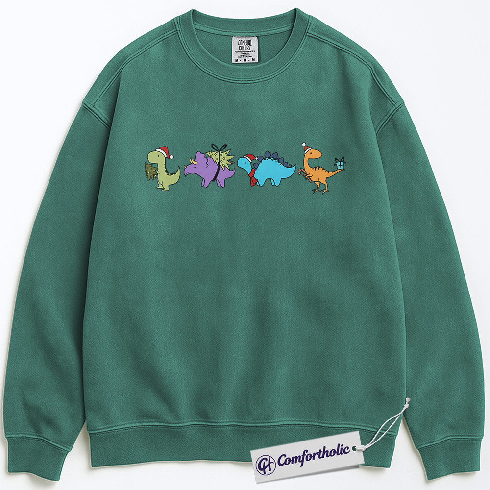 Cute Dinosaur Christmas Sweatshirt, Funny Holiday Dino Pullover, Cartoon Jurassic Gift for Kids and Adults, Festive Prehistoric Graphic Sweatshirt, Comfort Colors Sweatshirt - Image 6