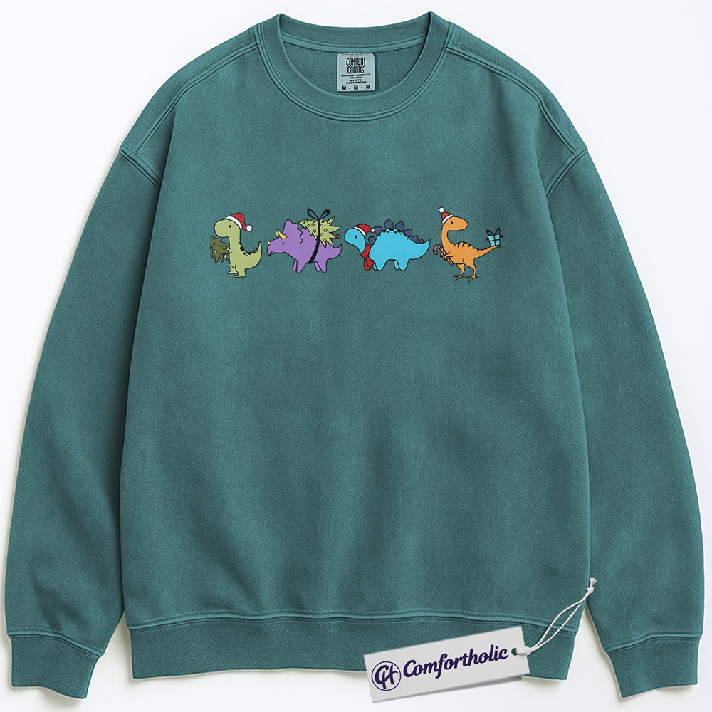 Cute Dinosaur Christmas Sweatshirt, Funny Holiday Dino Pullover, Cartoon Jurassic Gift for Kids and Adults, Festive Prehistoric Graphic Sweatshirt, Comfort Colors Sweatshirt - Image 7