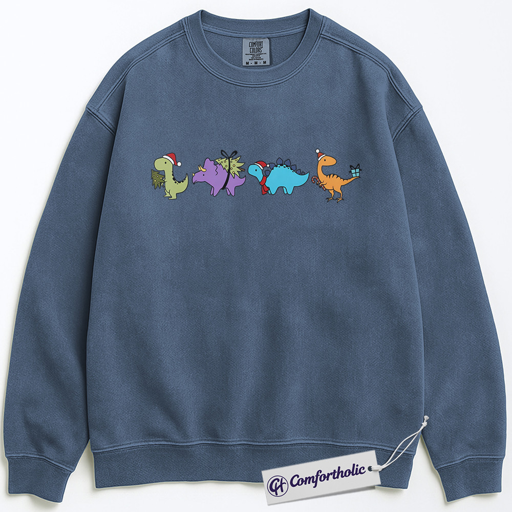 Cute Dinosaur Christmas Sweatshirt, Funny Holiday Dino Pullover, Cartoon Jurassic Gift for Kids and Adults, Festive Prehistoric Graphic Sweatshirt, Comfort Colors Sweatshirt - Image 8