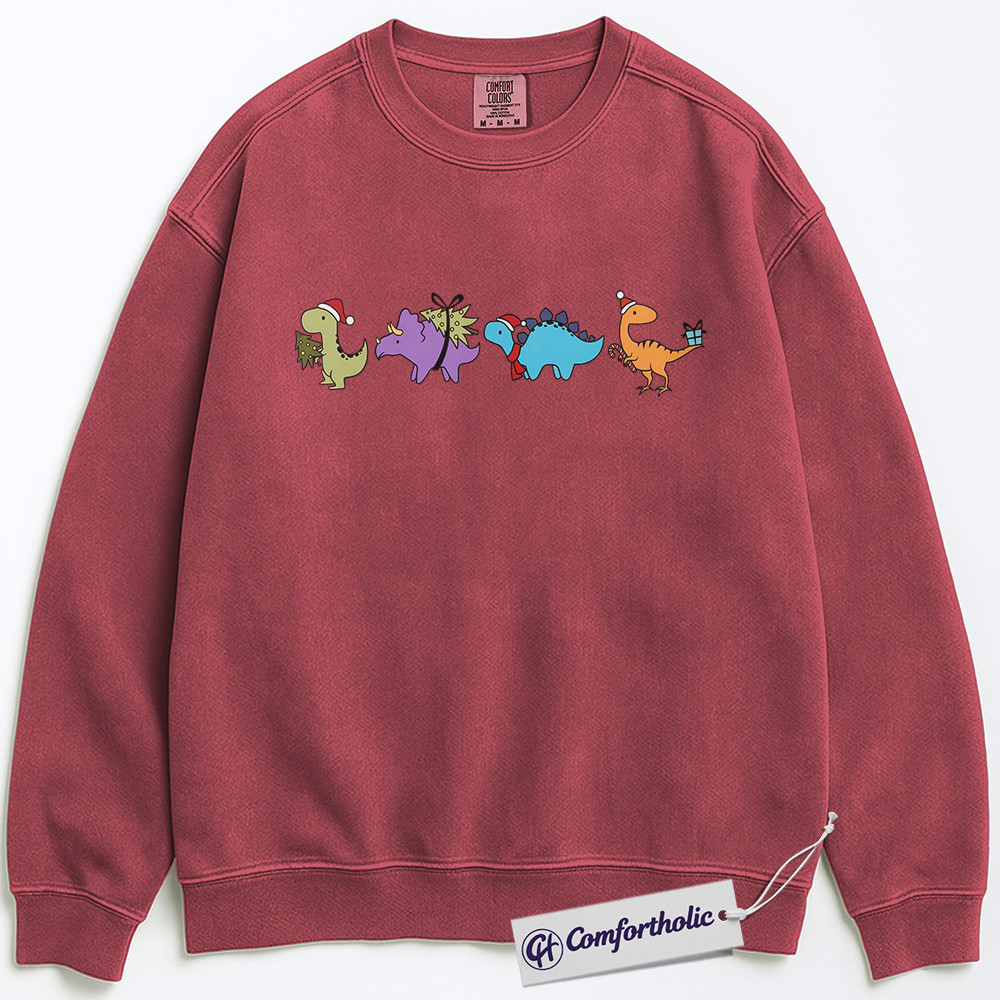 Cute Dinosaur Christmas Sweatshirt, Funny Holiday Dino Pullover, Cartoon Jurassic Gift for Kids and Adults, Festive Prehistoric Graphic Sweatshirt, Comfort Colors Sweatshirt - Image 9