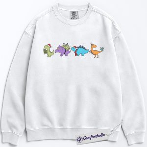 Alternative view of Cute Dinosaur Christmas Sweatshirt, Funny Holiday Dino Pullover, Cartoon Jurassic Gift for Kids and Adults, Festive Prehistoric Graphic Sweatshirt, Comfort Colors Sweatshirt