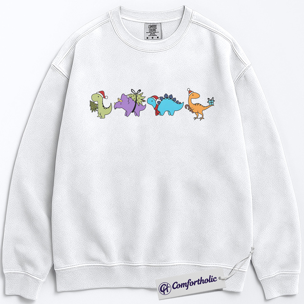 Cute Dinosaur Christmas Sweatshirt, Funny Holiday Dino Pullover, Cartoon Jurassic Gift for Kids and Adults, Festive Prehistoric Graphic Sweatshirt, Comfort Colors Sweatshirt - Image 2