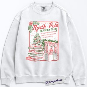 North Pole Readers Club Sweatshirt, Christmas Book Lover Pullover, Cozy Holiday Reading Graphic Sweatshirt, Festive Literary Gift for Readers, Comfort Colors Sweatshirt