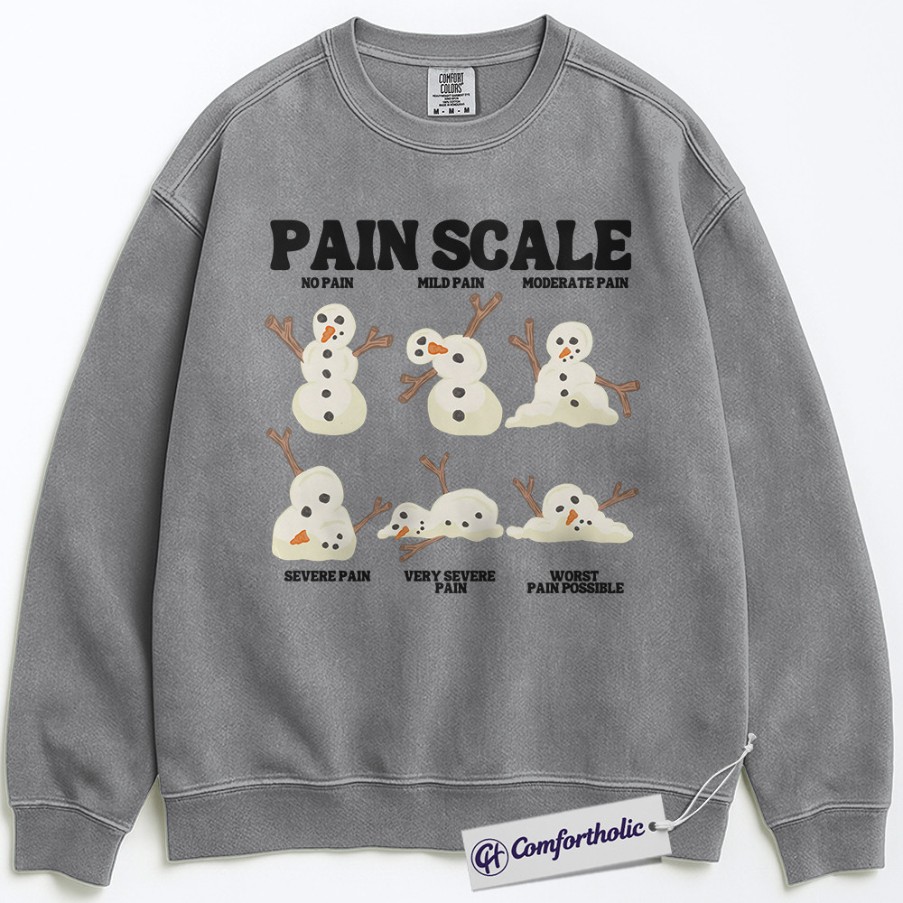 Pain Scale Snowman Sweatshirt, Funny Nurse Christmas Pullover, Medical Humor Holiday Graphic Sweatshirt, Cute Winter RN Gift for Healthcare Workers, Christmas Comfort Colors Sweatshirt