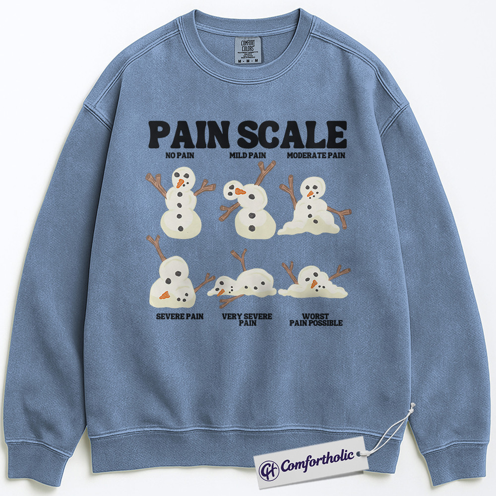 Pain Scale Snowman Sweatshirt, Funny Nurse Christmas Pullover, Medical Humor Holiday Graphic Sweatshirt, Cute Winter RN Gift for Healthcare Workers, Christmas Comfort Colors Sweatshirt - Image 4