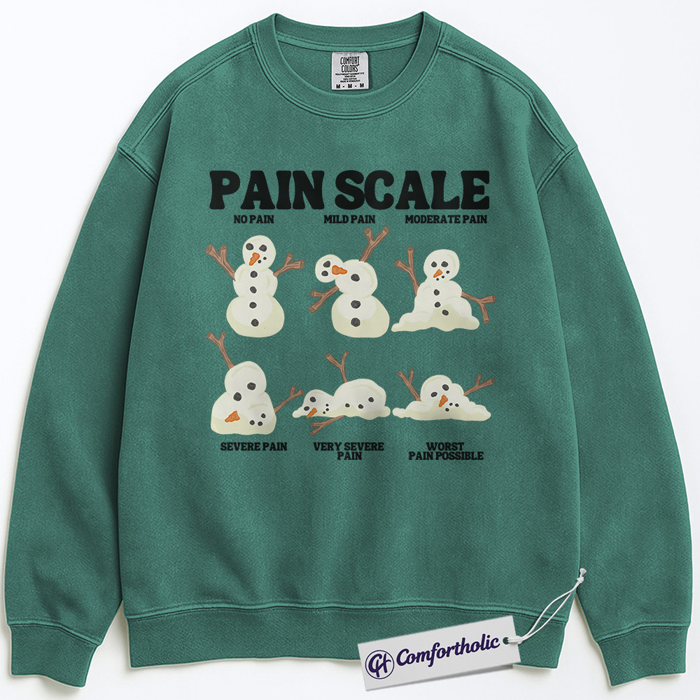 Pain Scale Snowman Sweatshirt, Funny Nurse Christmas Pullover, Medical Humor Holiday Graphic Sweatshirt, Cute Winter RN Gift for Healthcare Workers, Christmas Comfort Colors Sweatshirt - Image 5