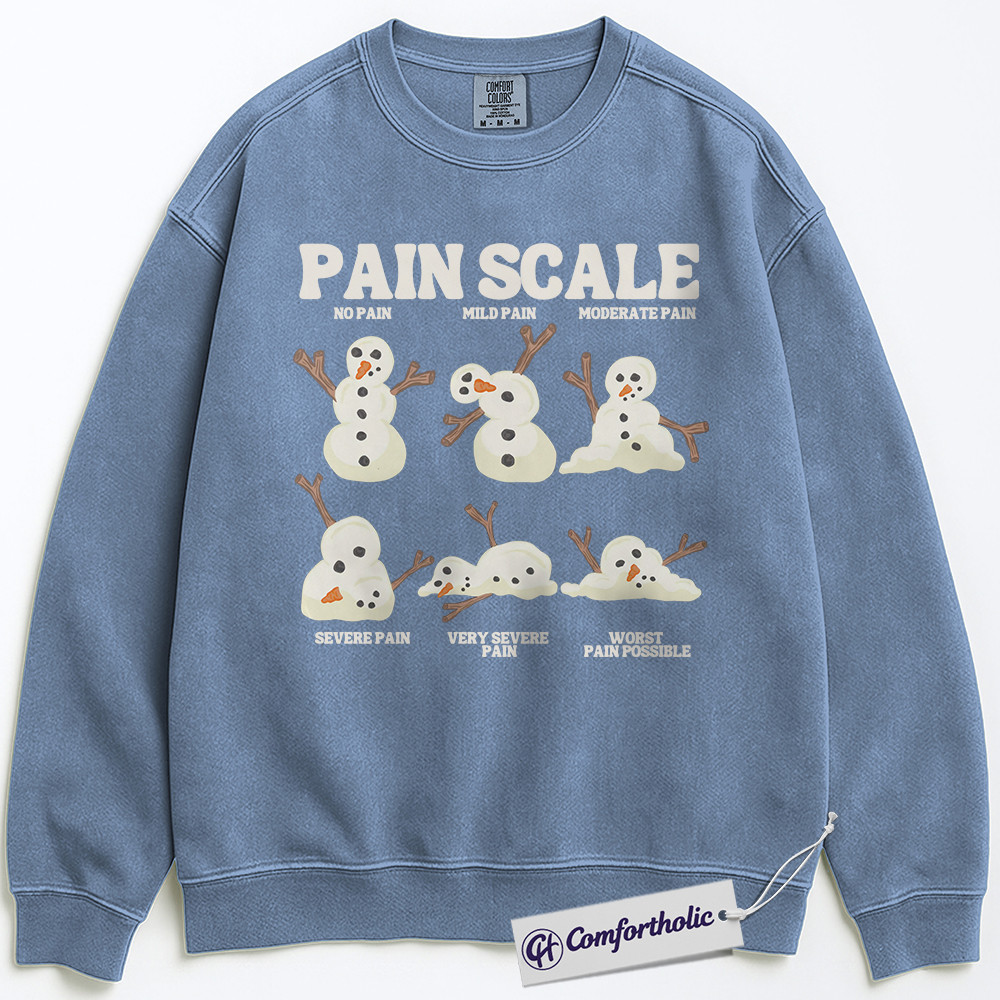 Pain Scale Snowman Sweatshirt, Funny Nurse Christmas Sweatshirt, Medical Humor Holiday Graphic Sweatshirt, Cute Winter RN Gift for Healthcare Workers, Christmas Comfort Colors Sweatshirt - Image 4