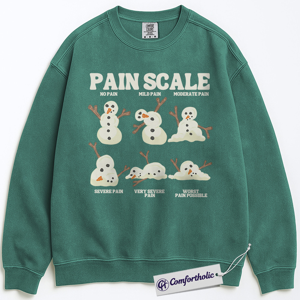 Pain Scale Snowman Sweatshirt, Funny Nurse Christmas Sweatshirt, Medical Humor Holiday Graphic Sweatshirt, Cute Winter RN Gift for Healthcare Workers, Christmas Comfort Colors Sweatshirt - Image 5