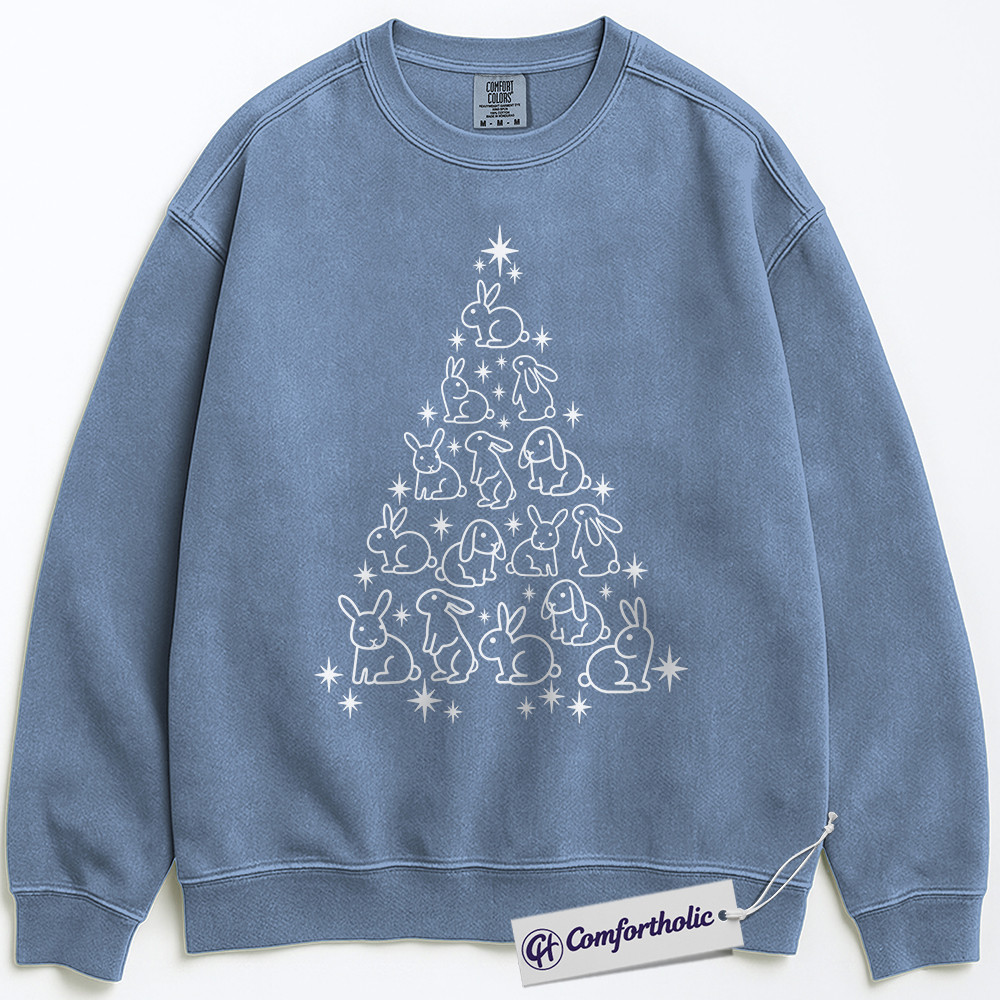 Bunny Christmas Tree Sweatshirt, Cute Rabbit Holiday Pullover, Animal Lover Christmas Graphic Sweatshirt, Festive Pet Lover Gift, Christmas Comfort Colors Sweatshirt - Image 5
