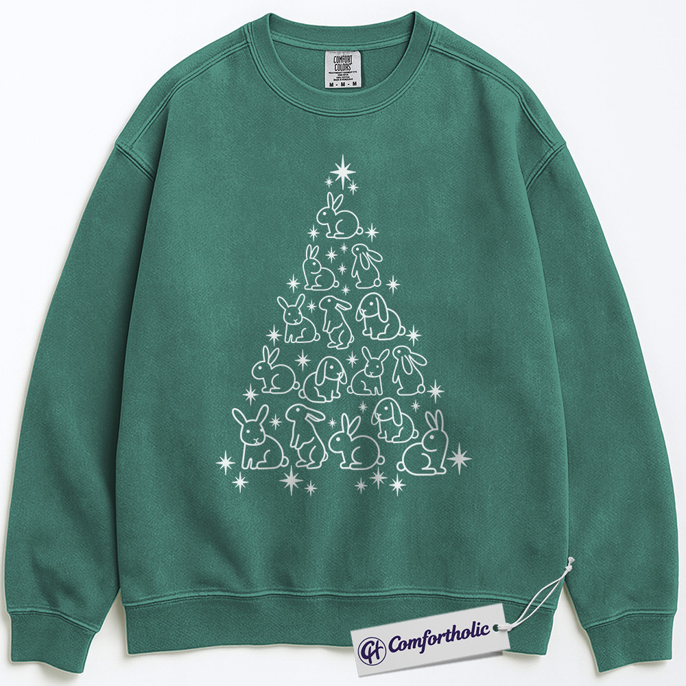 Bunny Christmas Tree Sweatshirt, Cute Rabbit Holiday Pullover, Animal Lover Christmas Graphic Sweatshirt, Festive Pet Lover Gift, Christmas Comfort Colors Sweatshirt - Image 6