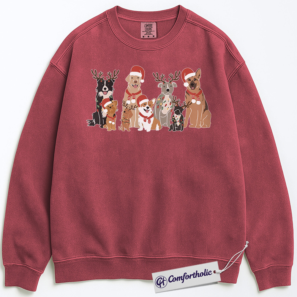 Funny Dog Christmas Sweatshirt, Cute Pet Lover Holiday Pullover, Santa Hat and Reindeer Antler Dogs Graphic Crewneck, Christmas Gift for Dog Owners, Christmas Comfort Colors Sweatshirt - Image 9
