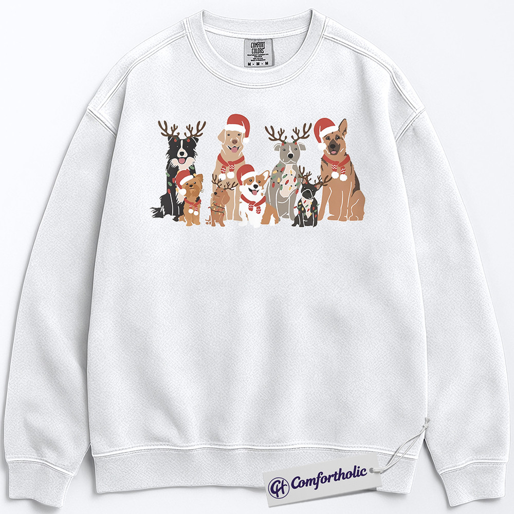 Funny Dog Christmas Sweatshirt, Cute Pet Lover Holiday Pullover, Santa Hat and Reindeer Antler Dogs Graphic Crewneck, Christmas Gift for Dog Owners, Christmas Comfort Colors Sweatshirt - Image 2