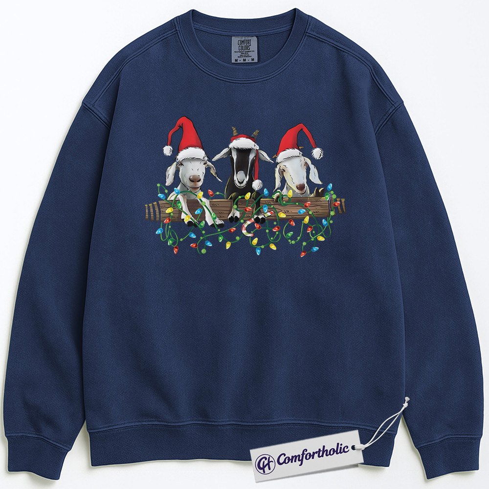 Funny Goat Christmas Sweatshirt, Cute Farm Animal Holiday Pullover, Three Goats with Santa Hats Graphic Crewneck, Christmas Gift for Goat Lovers, Christmas Comfort Colors Sweatshirt - Image 5