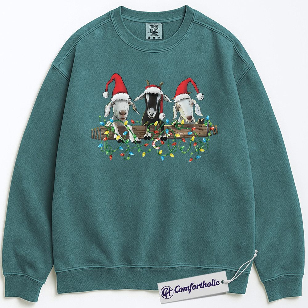 Funny Goat Christmas Sweatshirt, Cute Farm Animal Holiday Pullover, Three Goats with Santa Hats Graphic Crewneck, Christmas Gift for Goat Lovers, Christmas Comfort Colors Sweatshirt - Image 7