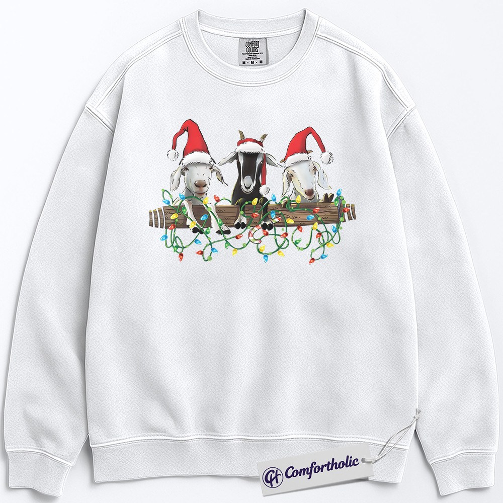Funny Goat Christmas Sweatshirt, Cute Farm Animal Holiday Pullover, Three Goats with Santa Hats Graphic Crewneck, Christmas Gift for Goat Lovers, Christmas Comfort Colors Sweatshirt - Image 2