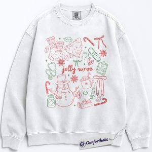 Jolly Nurse Christmas Sweatshirt, Funny Medical Worker Holiday Pullover, Cute Snowman Healthcare Graphic Crewneck, Festive Gift for Nurses, Christmas Comfort Colors Sweatshirt