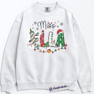 Alternative view of Personalized Christmas Teacher Sweatshirt, Custom Name Holiday Pullover, Cute Festive Graphic Crewneck, Gift for Teachers & Educators, Christmas Comfort Colors Sweatshirt