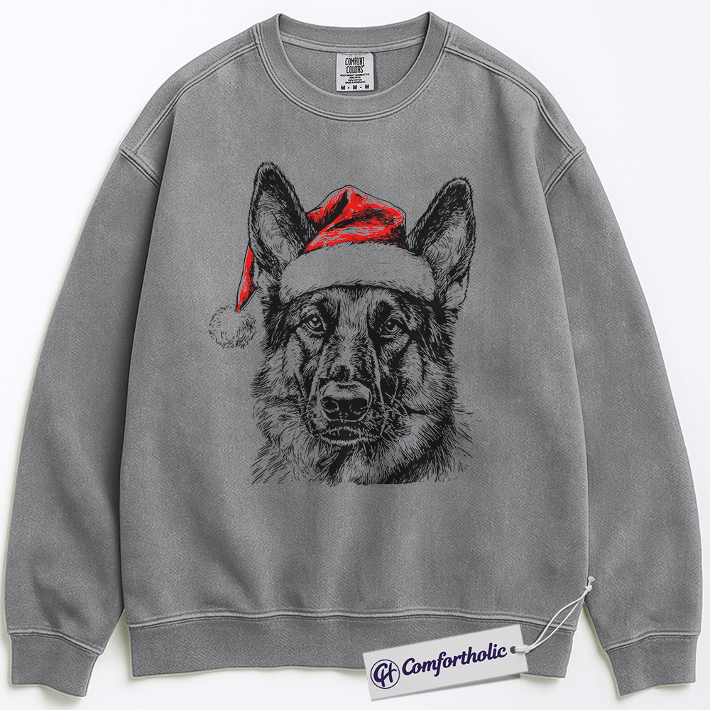 German Shepherd Christmas Sweatshirt, Funny Holiday Pet Lover Pullover, Santa Dog Graphic Crewneck, Cute Gift for Dog Lovers, Christmas Comfort Colors Sweatshirt - Image 2
