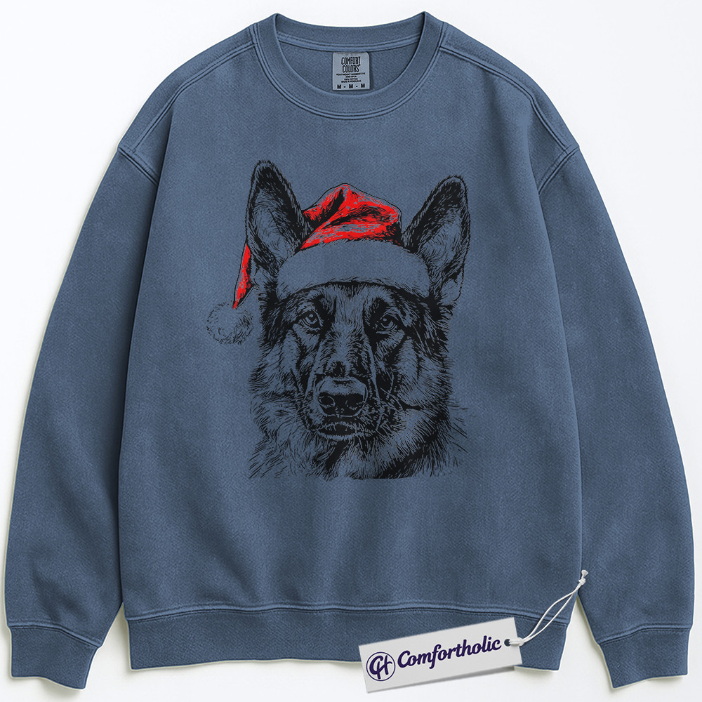 German Shepherd Christmas Sweatshirt, Funny Holiday Pet Lover Pullover, Santa Dog Graphic Crewneck, Cute Gift for Dog Lovers, Christmas Comfort Colors Sweatshirt - Image 7