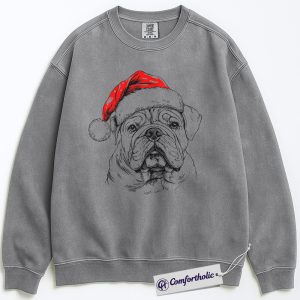 Alternative view of Bulldog Christmas Sweatshirt, Funny Holiday Pet Lover Pullover, Santa Dog Graphic Crewneck, Cute Gift for Dog Lovers, Christmas Comfort Colors Sweatshirt