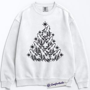 Alternative view of Wolf Christmas Tree Sweatshirt, Wild Animal Holiday Pullover, Minimalist Nature Lover Graphic Crewneck, Rustic Gift for Wolf Lovers, Christmas Comfort Colors Sweatshirt