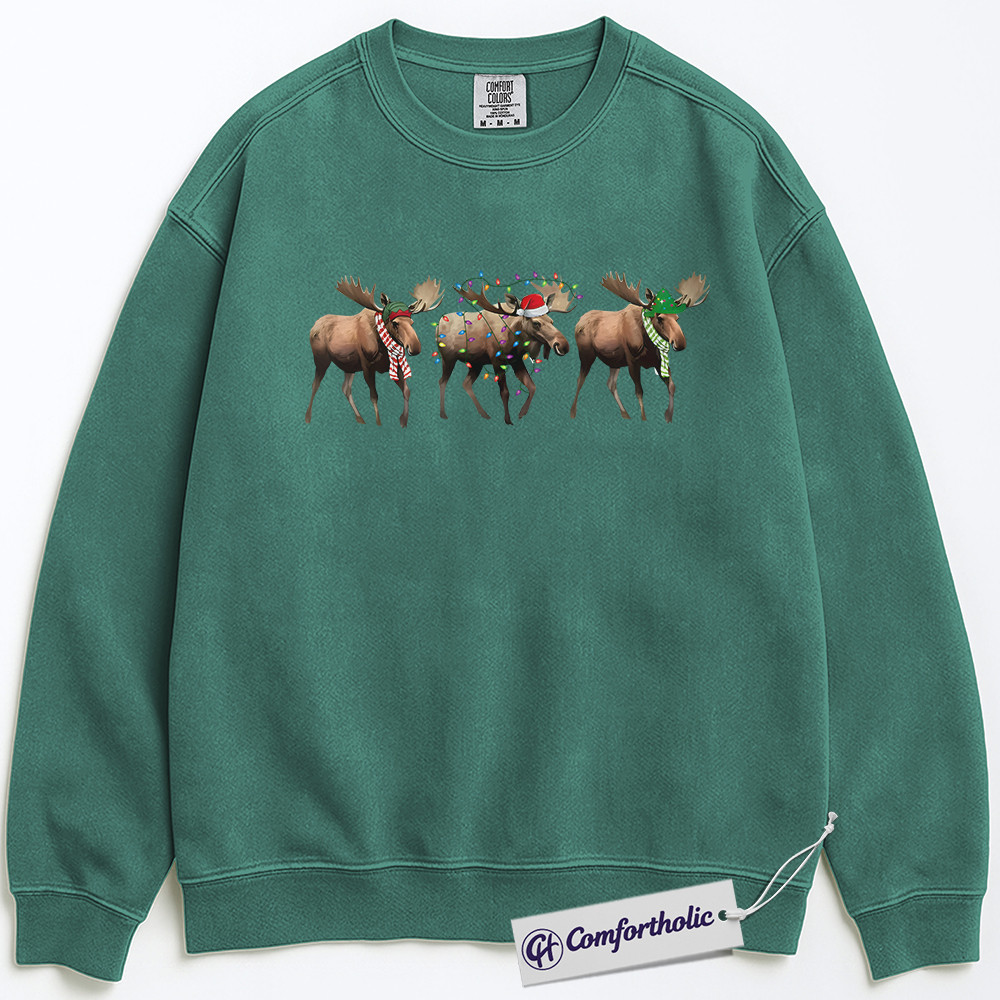 Funny Moose Christmas Sweatshirt, Cute Holiday Animal Pullover, Festive Lights and Santa Hat Graphic Crewneck, Christmas Gift for Animal Lovers, Christmas Comfort Colors Sweatshirt - Image 6