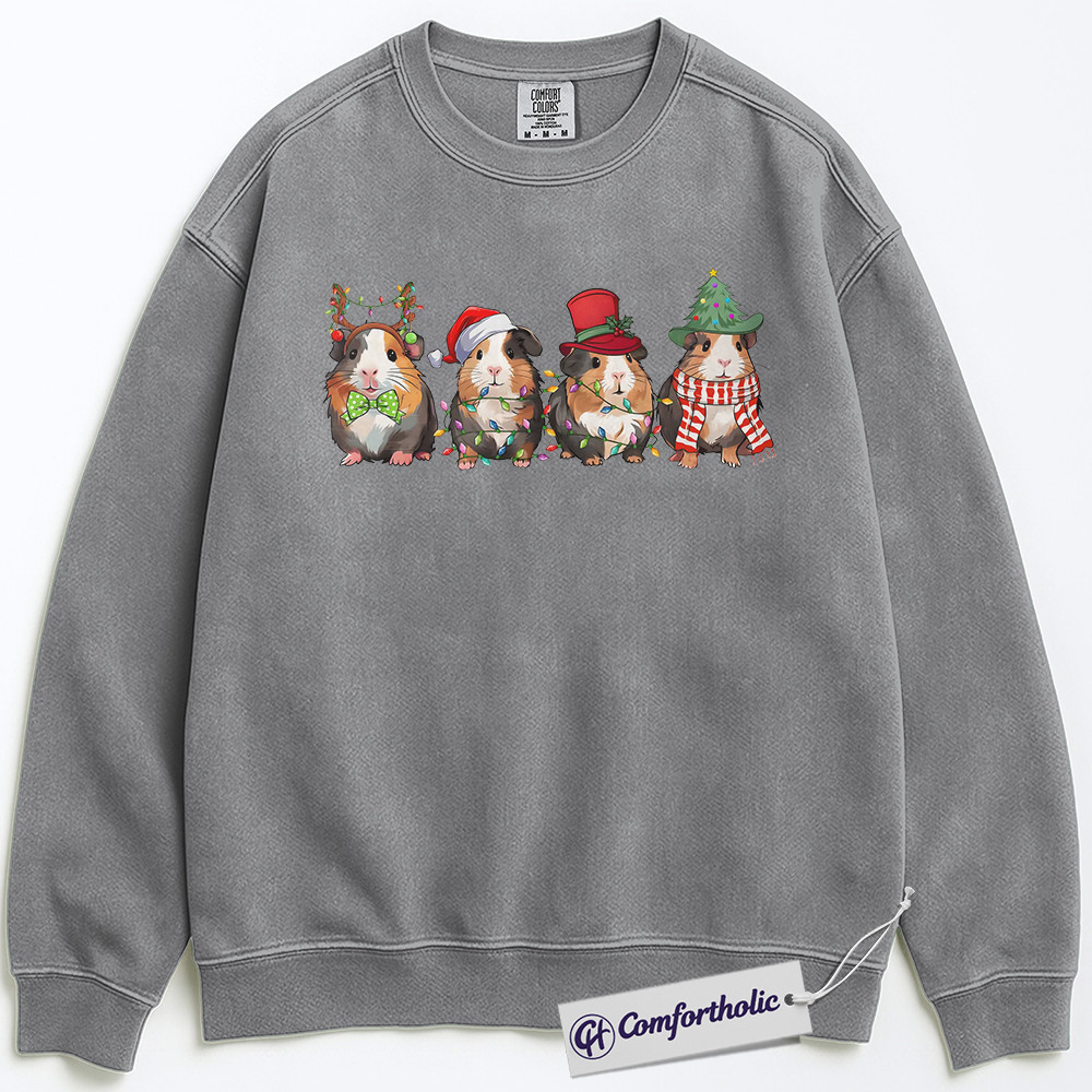 Guinea Pig Christmas Sweatshirt, Cute Holiday Pet Pullover, Funny Festive Animal Graphic Crewneck, Christmas Gift for Guinea Pig Lovers, Christmas Comfort Colors Sweatshirt - Image 3