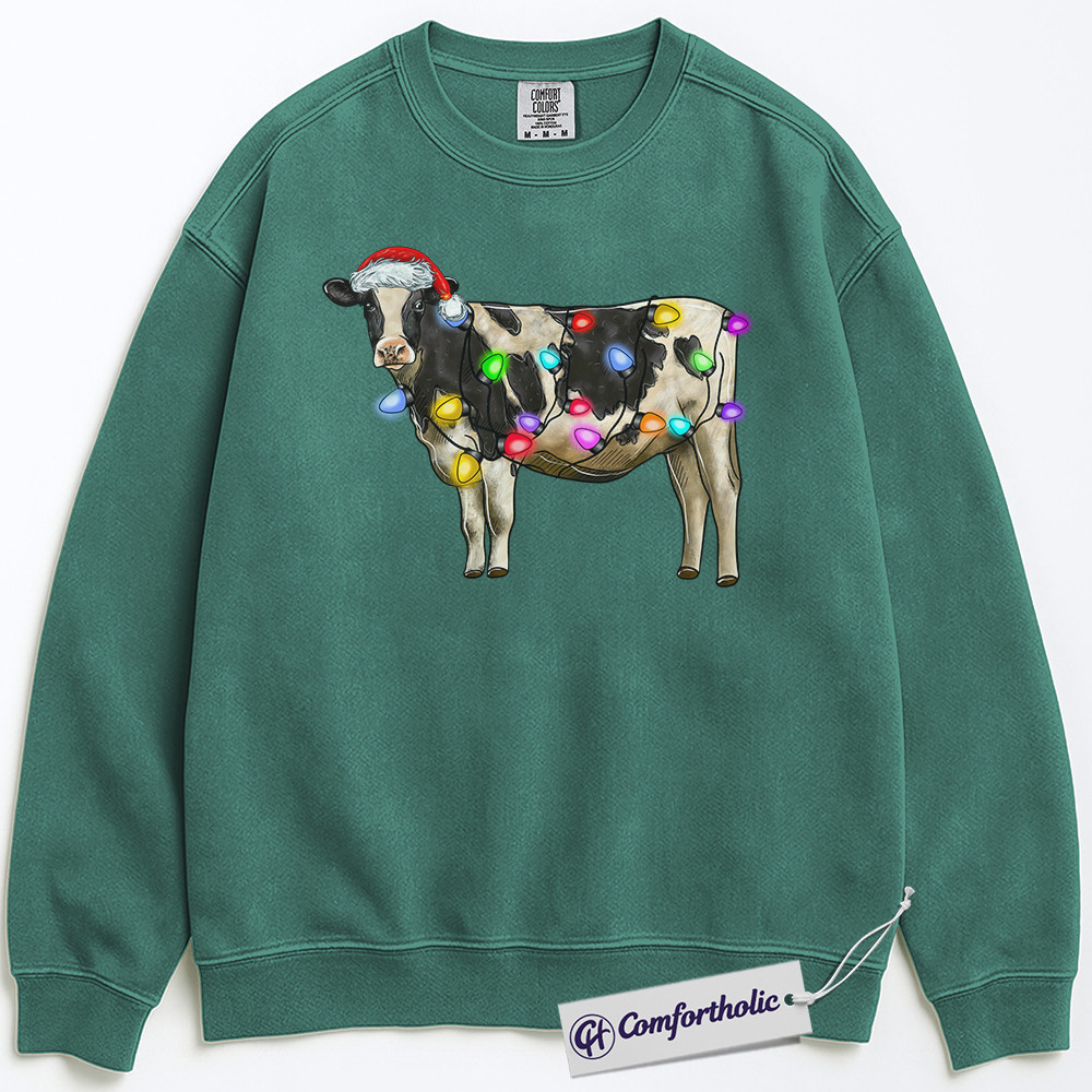 Cow Christmas Sweatshirt, Funny Farm Animal Holiday Pullover, Cute Cow Lover Graphic Crewneck, Christmas Gift for Farmers and Animal Lovers, Christmas Comfort Colors Sweatshirt - Image 7