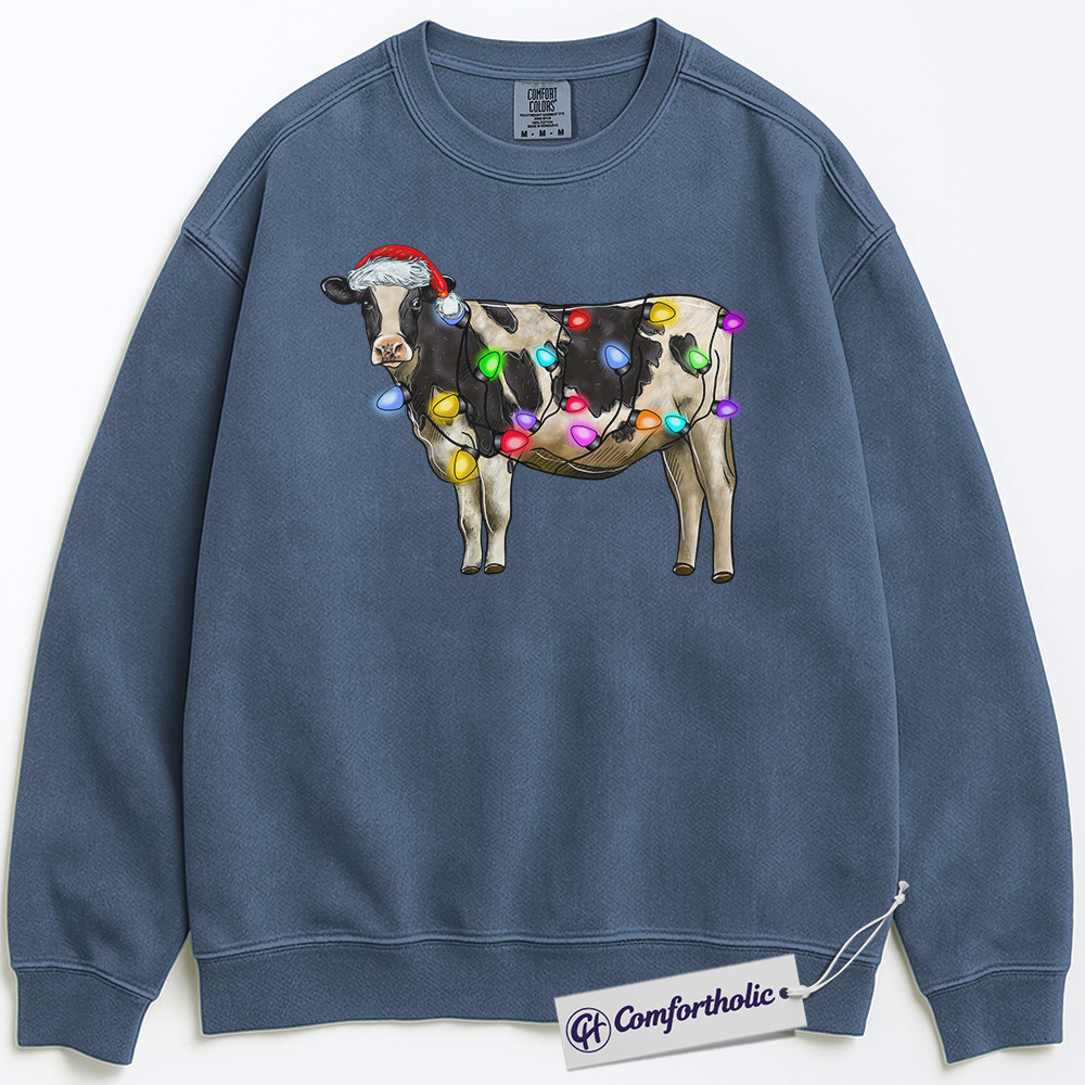 Cow Christmas Sweatshirt, Funny Farm Animal Holiday Pullover, Cute Cow Lover Graphic Crewneck, Christmas Gift for Farmers and Animal Lovers, Christmas Comfort Colors Sweatshirt - Image 8