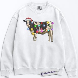 Alternative view of Cow Christmas Sweatshirt, Funny Farm Animal Holiday Pullover, Cute Cow Lover Graphic Crewneck, Christmas Gift for Farmers and Animal Lovers, Christmas Comfort Colors Sweatshirt