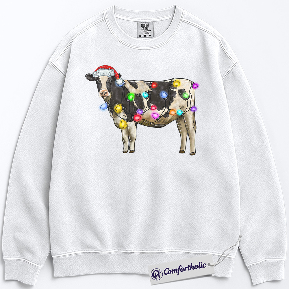 Cow Christmas Sweatshirt, Funny Farm Animal Holiday Pullover, Cute Cow Lover Graphic Crewneck, Christmas Gift for Farmers and Animal Lovers, Christmas Comfort Colors Sweatshirt - Image 2