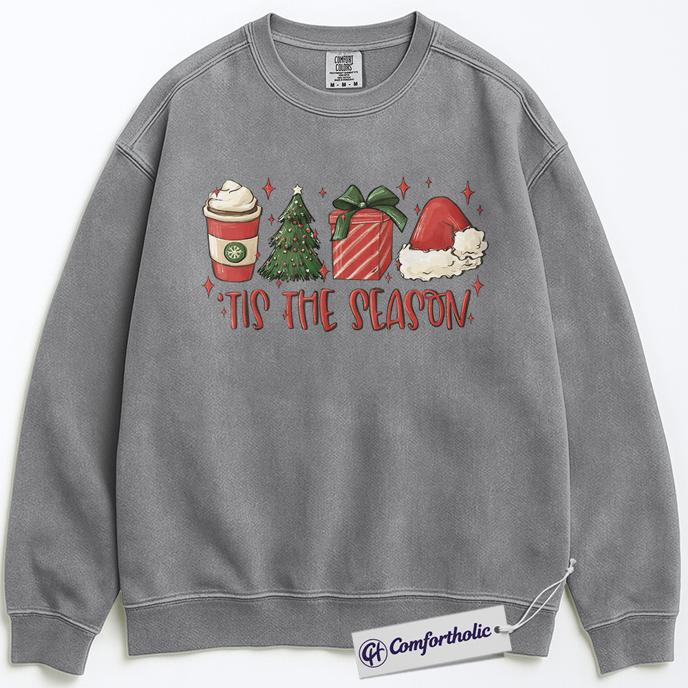 Tis the Season Christmas Sweatshirt, Cute Holiday Coffee Lover Pullover, Festive Gift Graphic Crewneck for Women, Christmas Comfort Colors Sweatshirt - Image 2