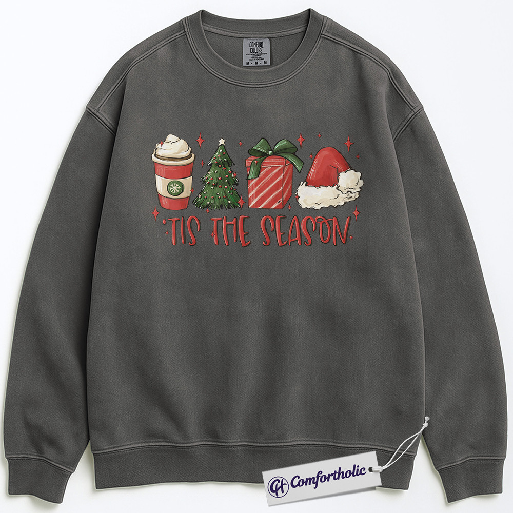 Tis the Season Christmas Sweatshirt, Cute Holiday Coffee Lover Pullover, Festive Gift Graphic Crewneck for Women, Christmas Comfort Colors Sweatshirt - Image 3