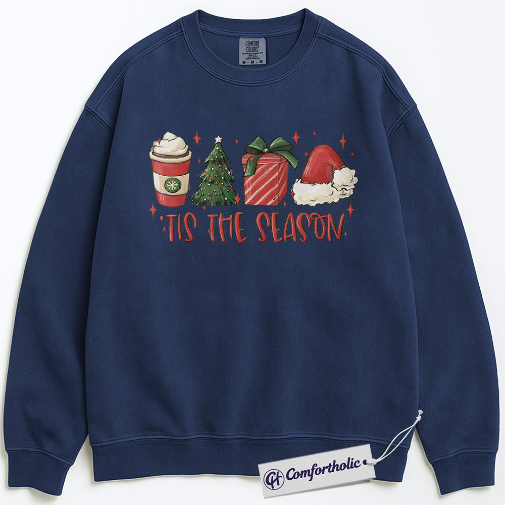 Tis the Season Christmas Sweatshirt, Cute Holiday Coffee Lover Pullover, Festive Gift Graphic Crewneck for Women, Christmas Comfort Colors Sweatshirt - Image 4