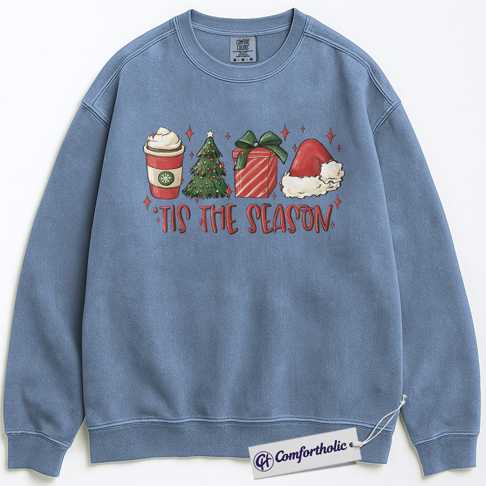 Tis the Season Christmas Sweatshirt, Cute Holiday Coffee Lover Pullover, Festive Gift Graphic Crewneck for Women, Christmas Comfort Colors Sweatshirt - Image 5