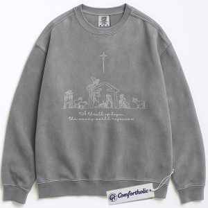 Alternative view of Nativity Scene Christmas Sweatshirt, Faith-Based Holiday Pullover, Christian Bible Verse Graphic Crewneck, Religious Christmas Gift for Believers, Christmas Comfort Colors Sweatshirt
