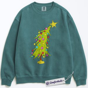 Funny Christmas Tree Sweatshirt, Whoville Holiday Pullover, Cute Grinch Style Tree Graphic Crewneck, Festive Holiday Gift for Women, Christmas Comfort Colors Sweatshirt