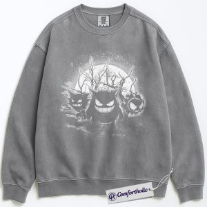 Alternative view of Pokemon Sweatshirt, Gengar, Gastly & Haunter Sweatshirt, Anime Graphic Sweatshirt, Comfort Colors Sweatshirt