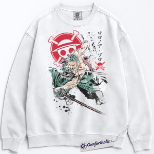 Alternative view of Roronoa Zoro Sweatshirt, One Piece Sweatshirt, Anime Graphic Sweatshirt, Comfort Colors Sweatshirt