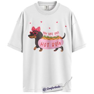 Alternative view of You Are One Hot Dog Shirt, Cute Dachshund Valentine Graphic Tee, Funny Dog Lover T-Shirt, Valentine Gift for Dog Moms, Comfort Colors Shirt