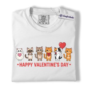 Alternative view of Happy Valentine’s Day Cats Shirt, Cute Cat Lover Graphic Tee, Valentine Cat T-Shirt, Valentine’s Day Gift for Cat Moms, Comfort Colors Shirt