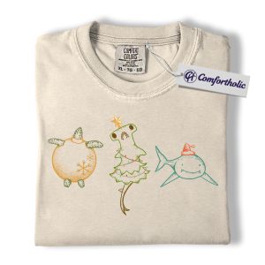 Christmas Sea Animal Shirt, Cute Turtle Hammerhead & Shark T-Shirt, Funny Ocean Lover Holiday Graphic Tee, Coastal Gift for Beach Lovers, Christmas Comfort Colors Shirt