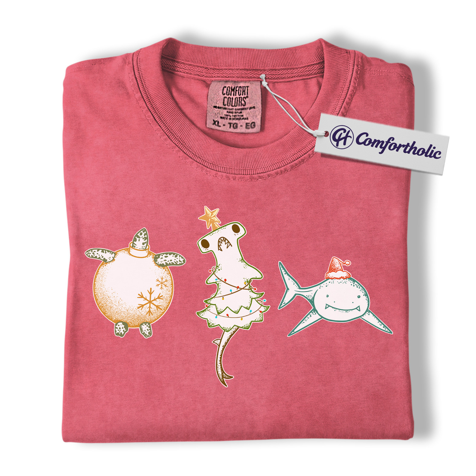 Christmas Sea Animal Shirt, Cute Turtle Hammerhead & Shark T-Shirt, Funny Ocean Lover Holiday Graphic Tee, Coastal Gift for Beach Lovers, Christmas Comfort Colors Shirt - Image 19