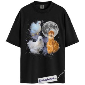 Alternative view of Silkie Chicken Shirt, Funny Farm Animal Moon Graphic Tee, Cute Fluffy Chicken Mom T-Shirt for Backyard Farmers, Cosmic Silkie Lover Gift, Comfort Colors Shirt