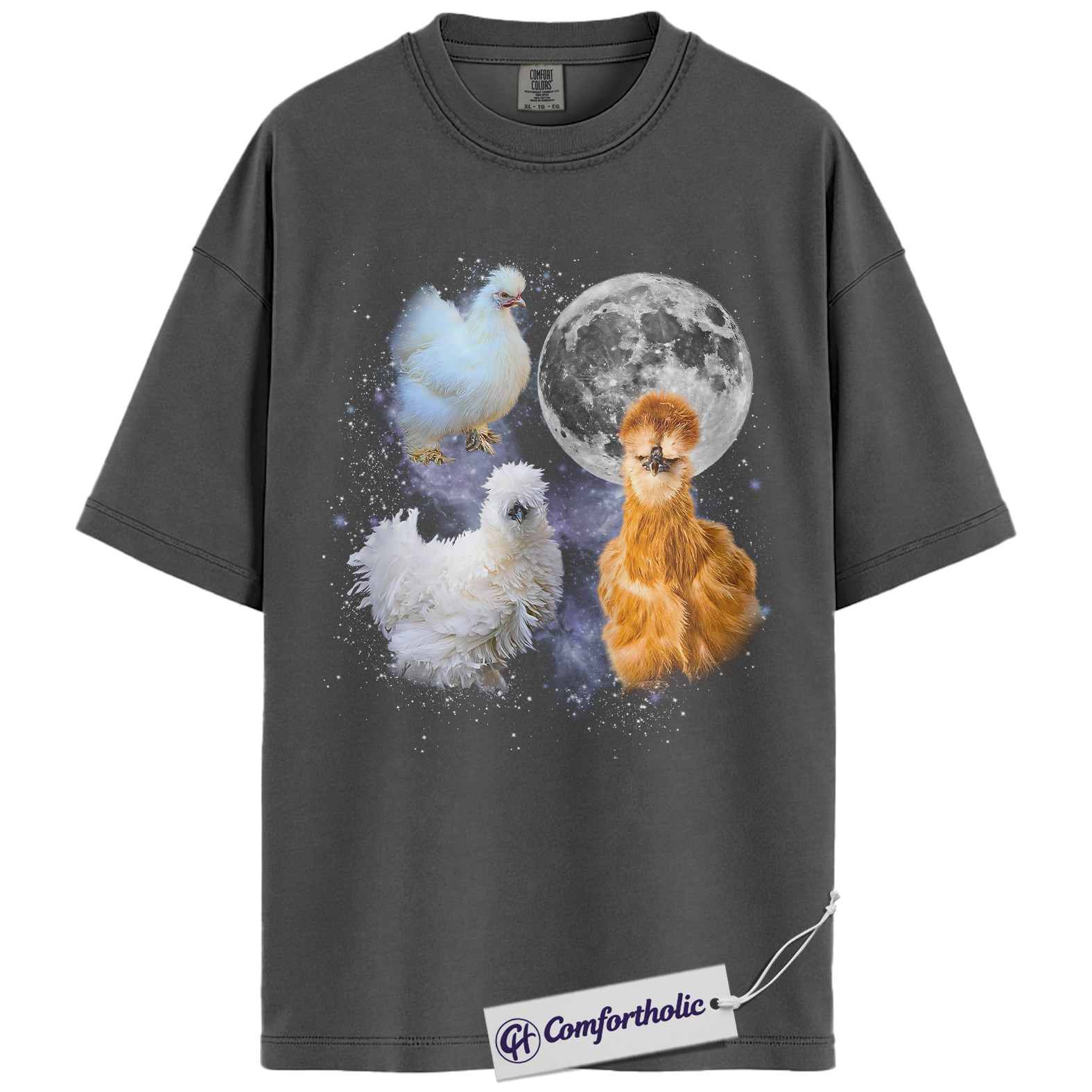 Silkie Chicken Shirt, Funny Farm Animal Moon Graphic Tee, Cute Fluffy Chicken Mom T-Shirt for Backyard Farmers, Cosmic Silkie Lover Gift, Comfort Colors Shirt