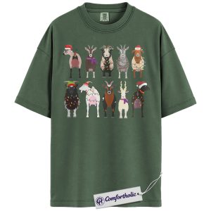 Funny Goat Christmas Shirt, Cute Farm Animal Holiday T-Shirt, Festive Goat Lover Graphic Tee, Christmas Lights Farm Gift for Goat Owners, Christmas Comfort Colors Shirt