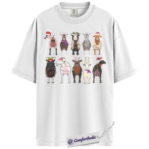 Alternative view of Funny Goat Christmas Shirt, Cute Farm Animal Holiday T-Shirt, Festive Goat Lover Graphic Tee, Christmas Lights Farm Gift for Goat Owners, Christmas Comfort Colors Shirt