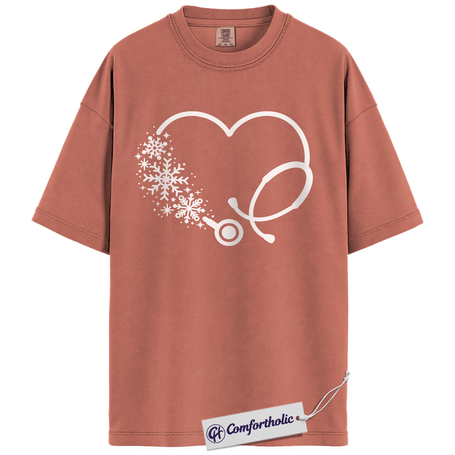 Christmas Nurse Shirt, Snowflake Stethoscope Heart T-Shirt, Cute Winter Medical Worker Graphic Tee, Holiday Gift for Nurses, Comfort Colors Shirt - Image 8