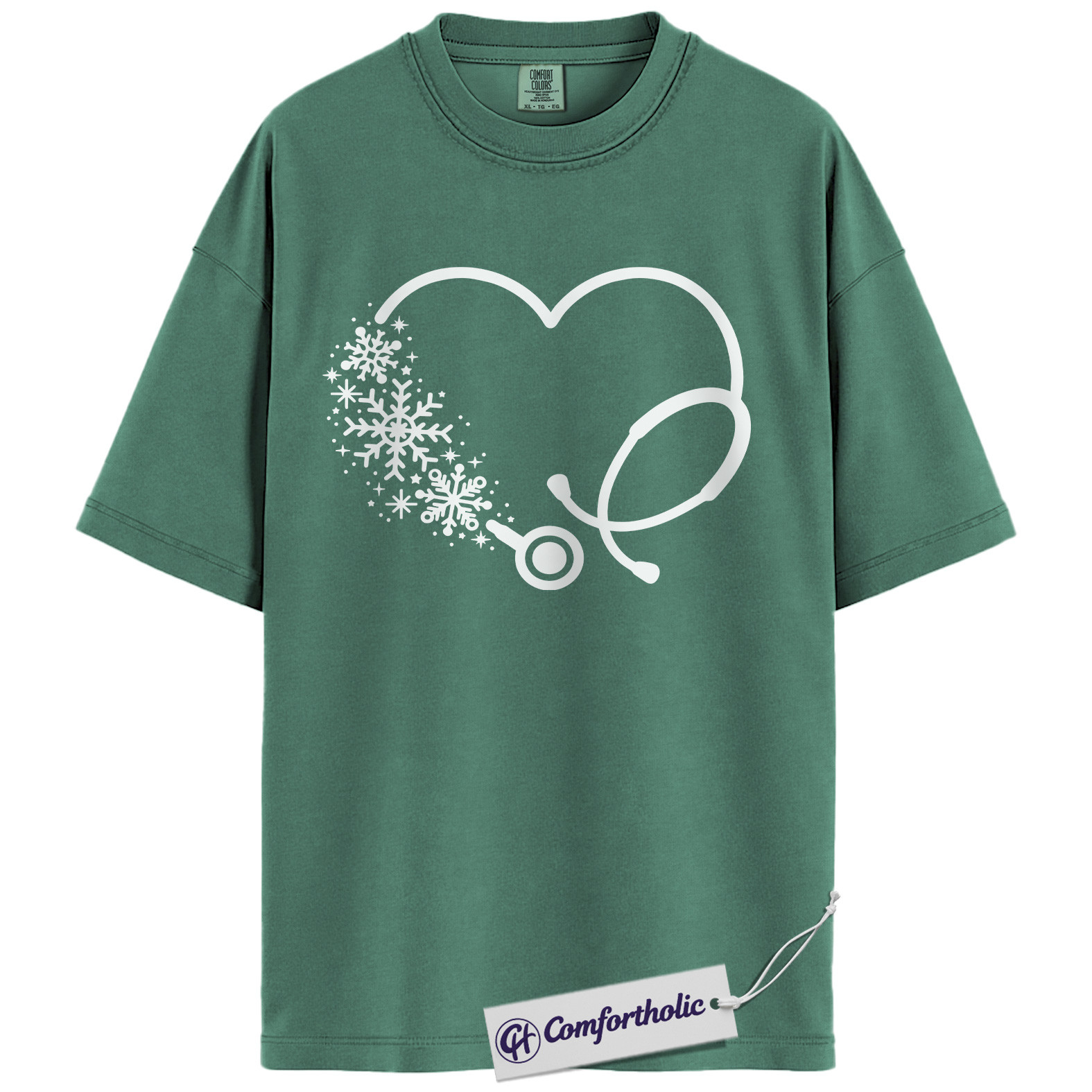 Christmas Nurse Shirt, Snowflake Stethoscope Heart T-Shirt, Cute Winter Medical Worker Graphic Tee, Holiday Gift for Nurses, Comfort Colors Shirt - Image 11
