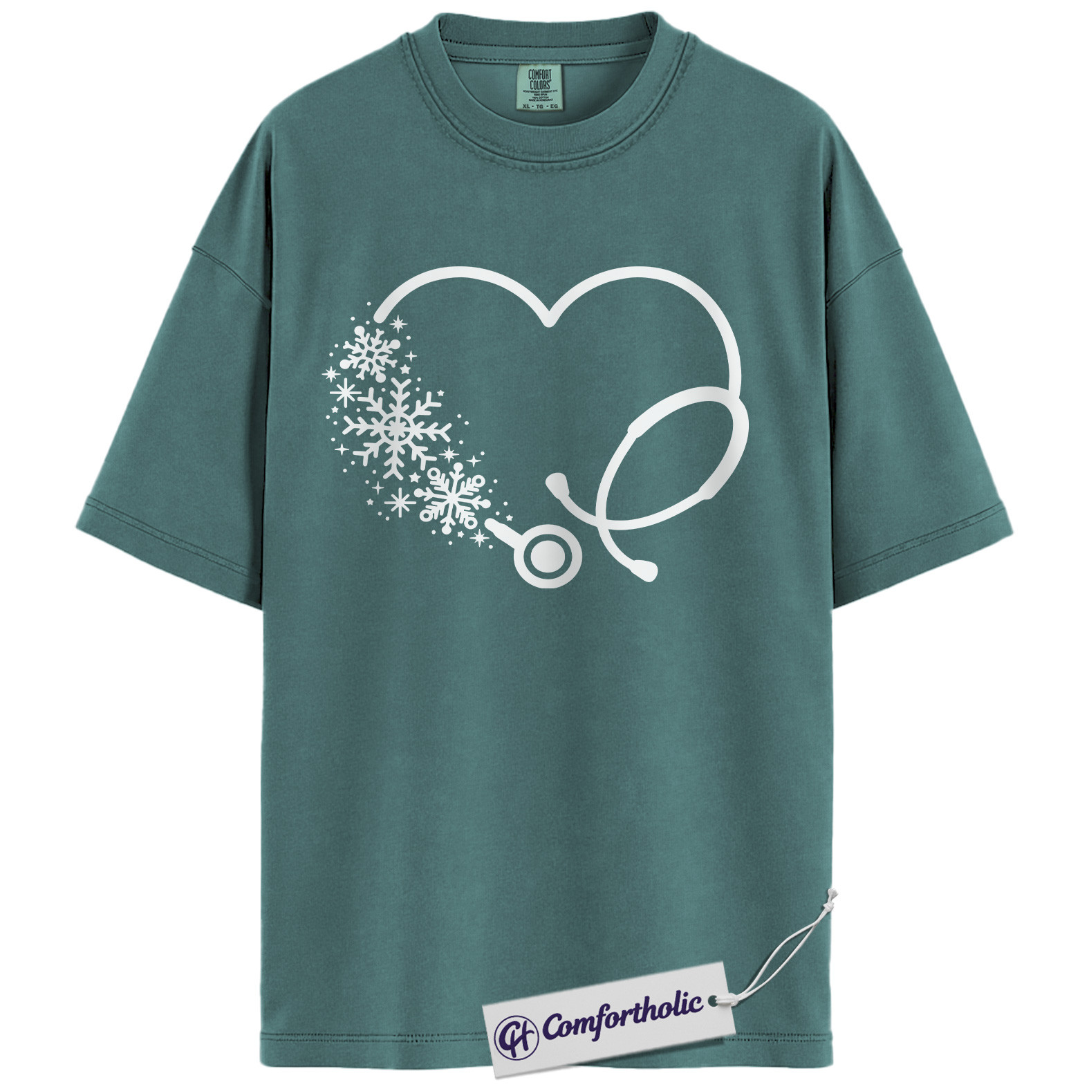 Christmas Nurse Shirt, Snowflake Stethoscope Heart T-Shirt, Cute Winter Medical Worker Graphic Tee, Holiday Gift for Nurses, Comfort Colors Shirt - Image 12